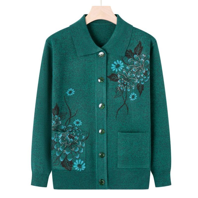 Middle-aged Spring and Autumn Clothes Cardigan Sweater Female Mother Knitted Sweater Jacket Elderly Clothes Grandma Autumn Clothes Loose Top