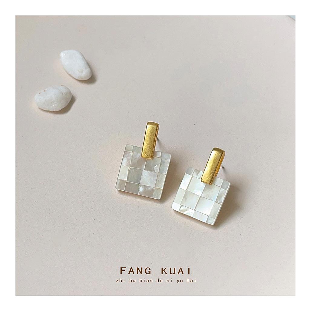 

~ Shell Geometric 925 Silver Needle Plated 14K Stud Earrings Earrings, Accessories