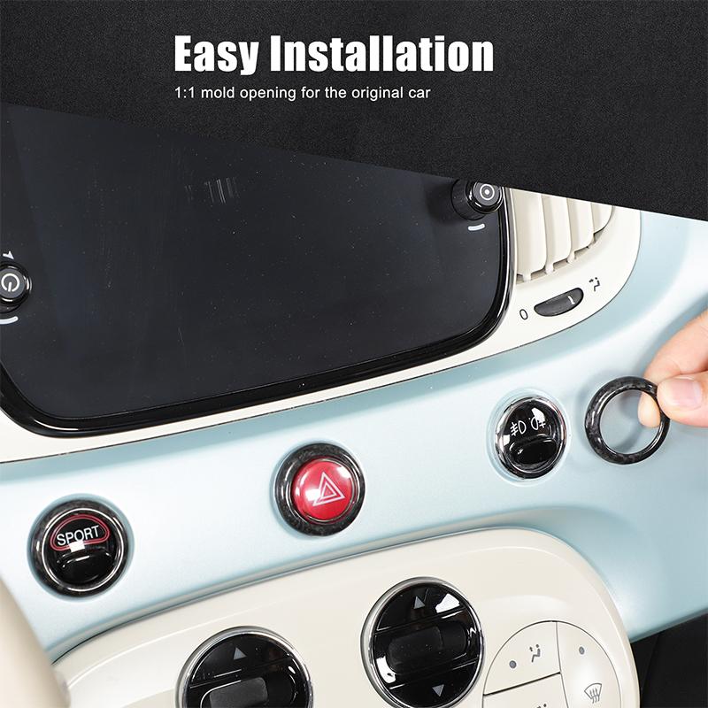 For Fiat 500 Abarth 595 695 2010-2022 Real Carbon Fiber Car Center Console Hazard Switch Ring Glass Lifting Frame Accessories