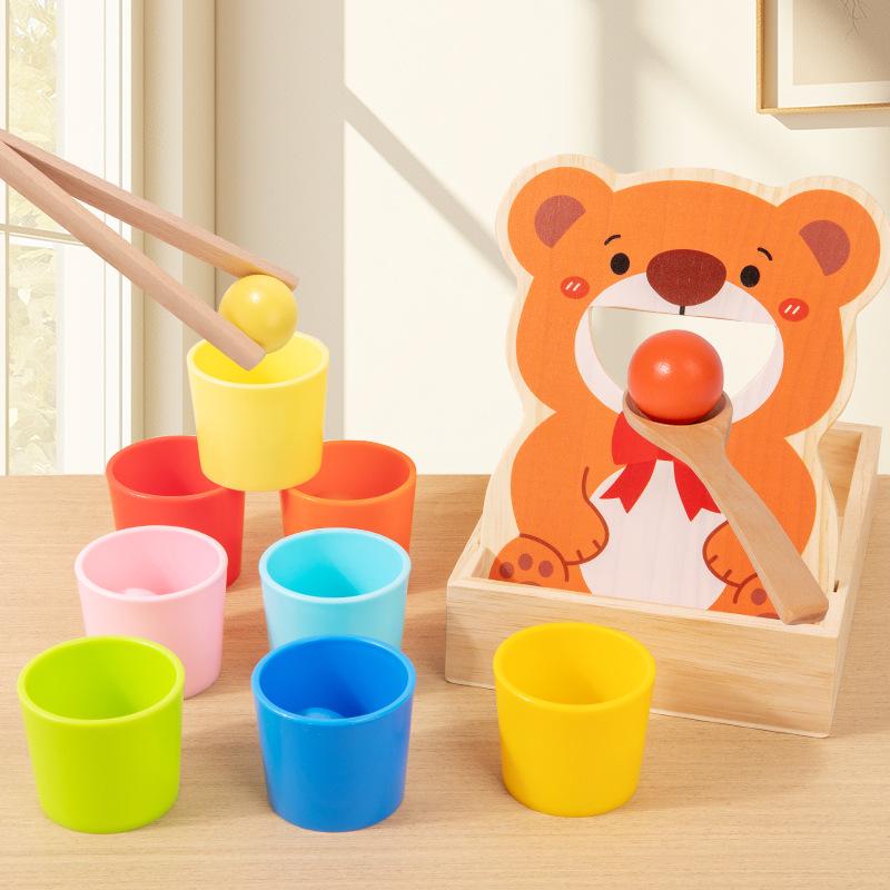 Montessori Baby Concentration Training Set: Ball, Cups, Color Recognition, Matching, Spoon, Hand-Eye Coordination Toy