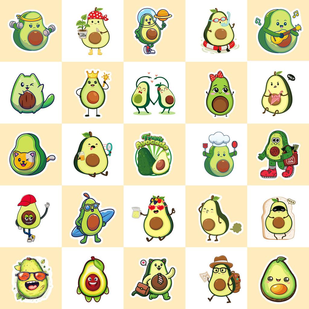 50 Cartoon Avocado Stickers Cute Cute Avocado Stickers Internet Celebrity Fruit Ins Style Personal Stickers