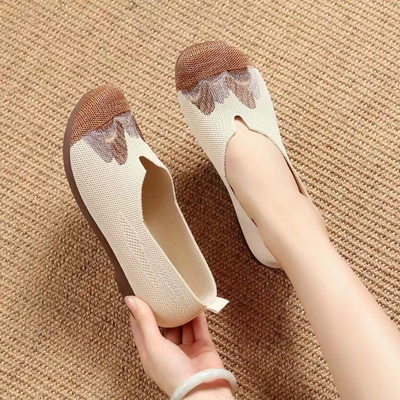 Schuhe Damen Frühling neue Landschaft bestickte Schuhe runde Spitze weiche Sohle bequeme Einschlupfschuhe