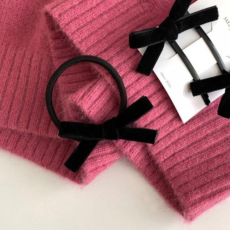 Packung mit 2 schwarzen Samt-Schleifen-Haarspangen Haargummis für Mädchen Kopfschmuck Haarspangen Elastische Haarbänder für Frauen