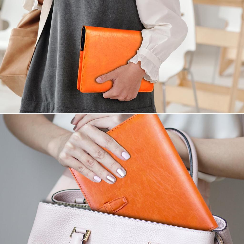 SYOUGO A5 Planner, 6-Ring Leather Organizer, Schedule Book, Notepad Cover with Refills, Card Storage, A5 Business Notebook, Office Supplies, Orange