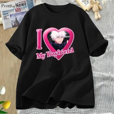 I Love My Boyfriend Jujutsu Kaisen T Shirt Women Cotton Short Sleeve Tshirt Anime Tees 90s Fashion Unisex Woman Clothing Streetwear