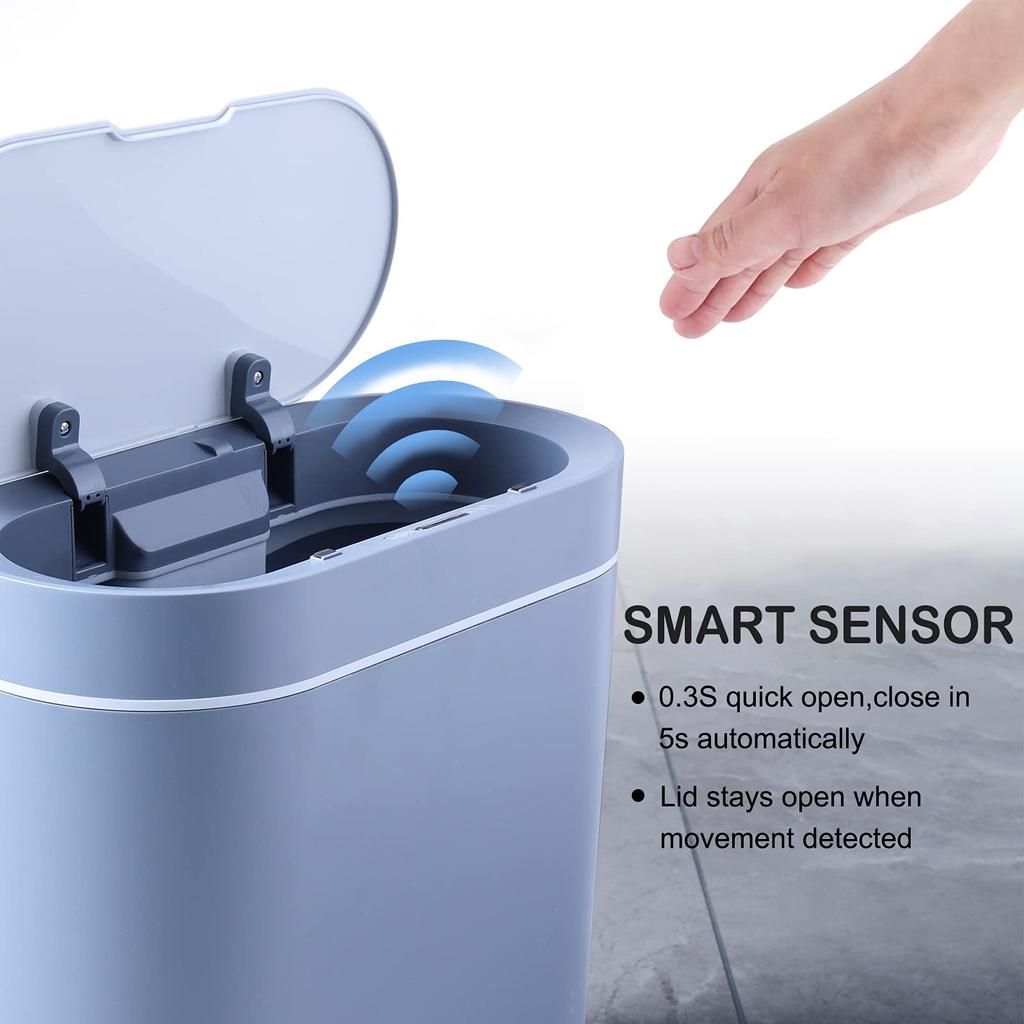 9L Motion Sensor Bathroom Trash Can with Lid, Automatic Garbage Bin for Bathroom, Slim Plastic Narrow Bedroom Bathroom Trash