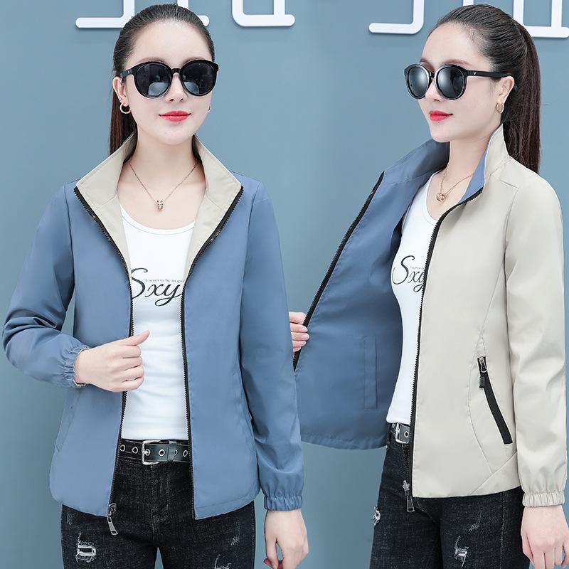 

Весенне-осенняя короткая ветровка, женская двухсторонняя воротник-стойка, маленькая бейсбольная форма, маленькая куртка