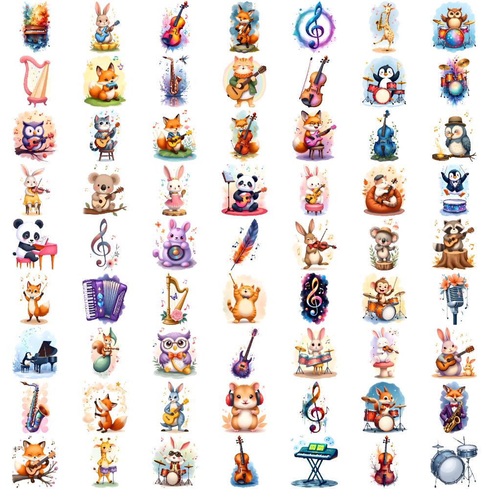 63pcs Temporary Tattoo Instrument Stickers Cartoon Animal Music Waterproof Long-lasting Body Stickers For Men Arms Cheeks