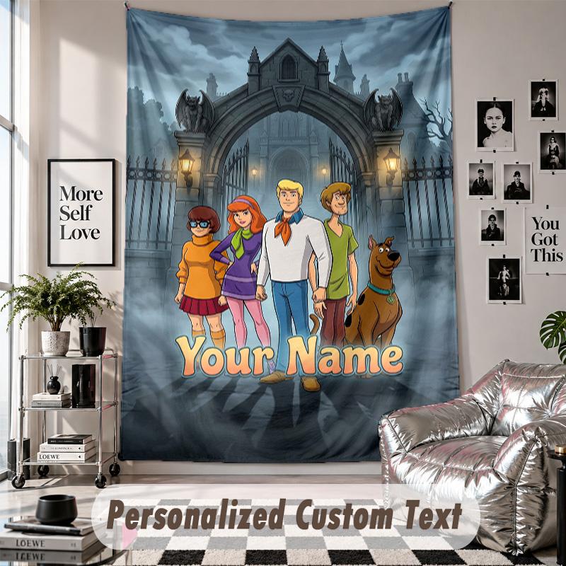 Custom Tapestry Wall Hanging, Scooby-Doo Personalized Name Text Home Wall Decor