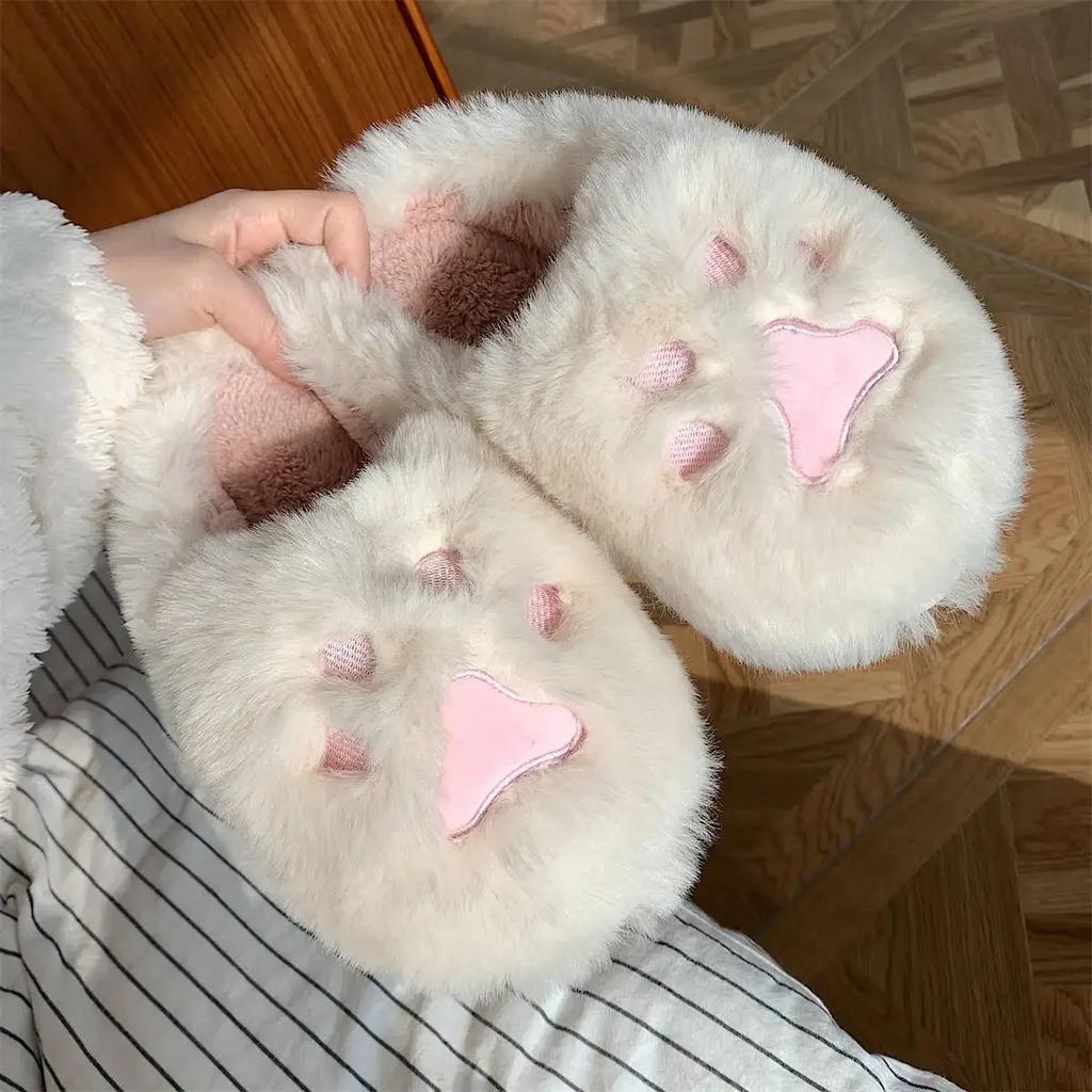 Fashion Women Kawaii Cat Claws Fluffy Fur Plush Slippers Women's Home Slippers Cute Cotton Non Slip Winter Shoes Women Christmas Gift