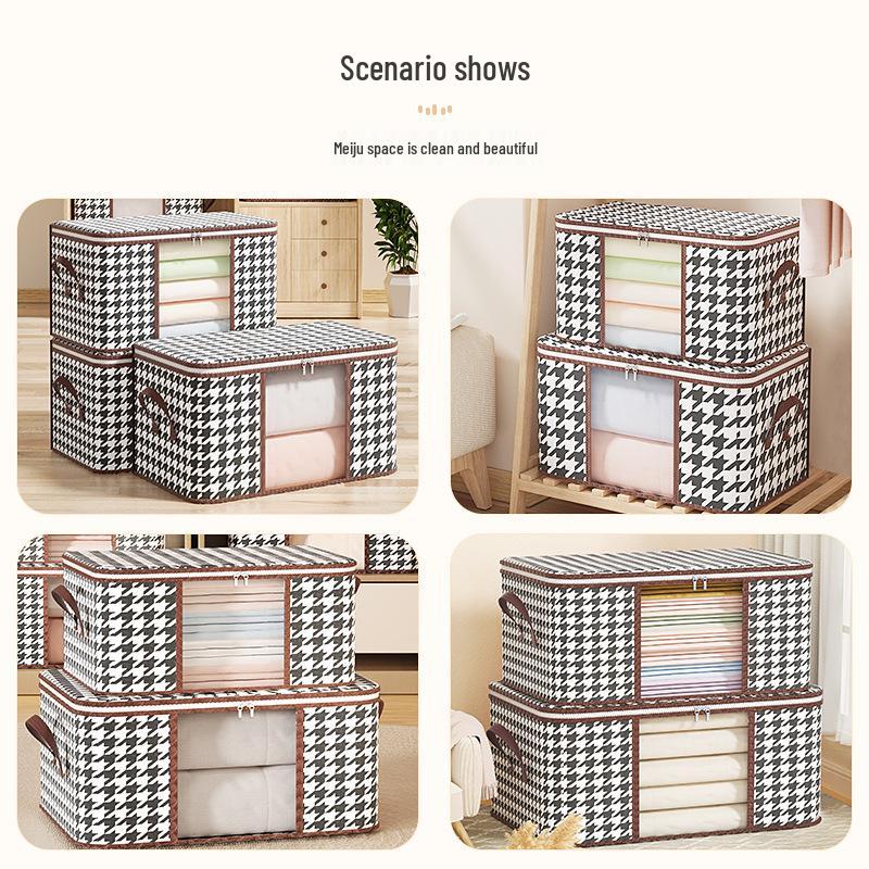 Trendy Houndstooth Foldable Storage Box with Window - Non-Woven Fabric for Underwear