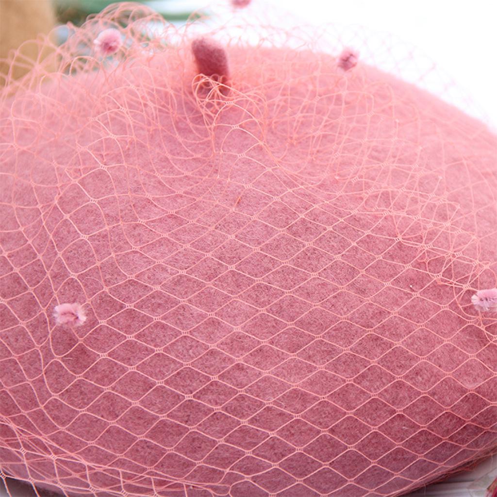 Sweet Mesh Veil Beret Cap Elegant Women Lady French Style Solid Color Beanie Hat