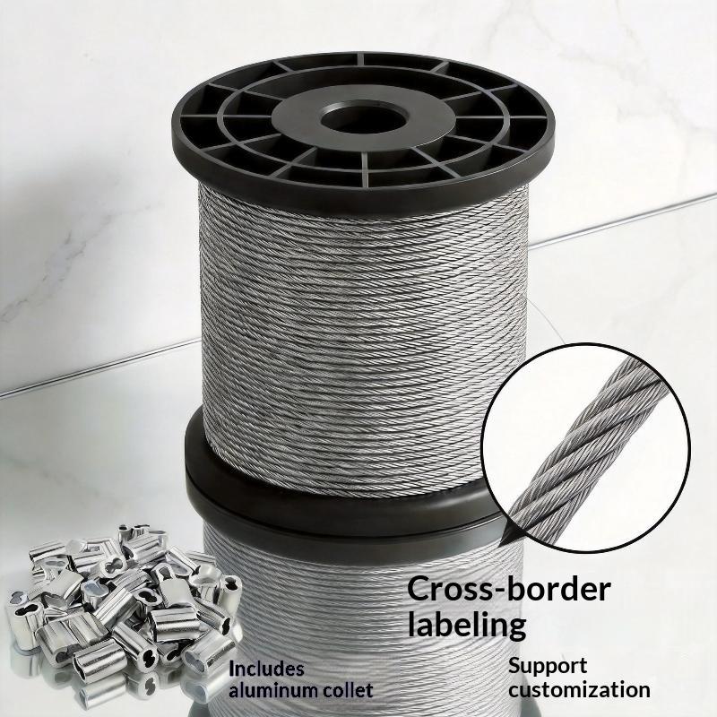 Stainless Steel Wire Rope Cuttable 50m/196ft with 50 Aluminum Crimps for DIY Craft Household Hanging Projects
