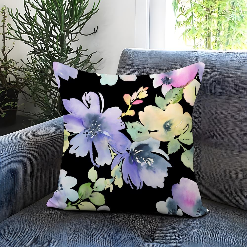 Watercolor Flowers Cushion Cover Comfortable Reversible Pillow Cover Ideal for Car Sofa Bedroom Beyond