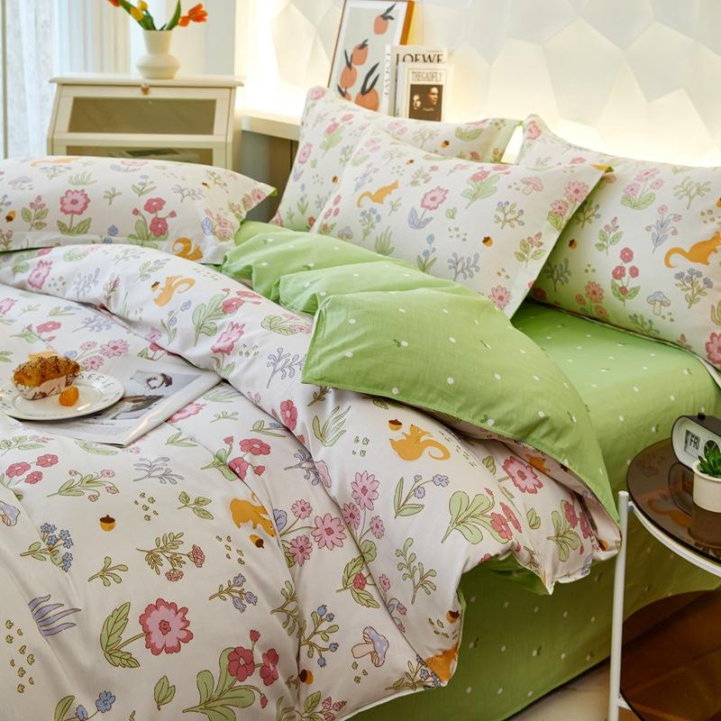 Printed Pure Cotton Student Dormitory Three-piece Four-piece Single Quilt Cover Sheet Pillowcase Duvet Cover