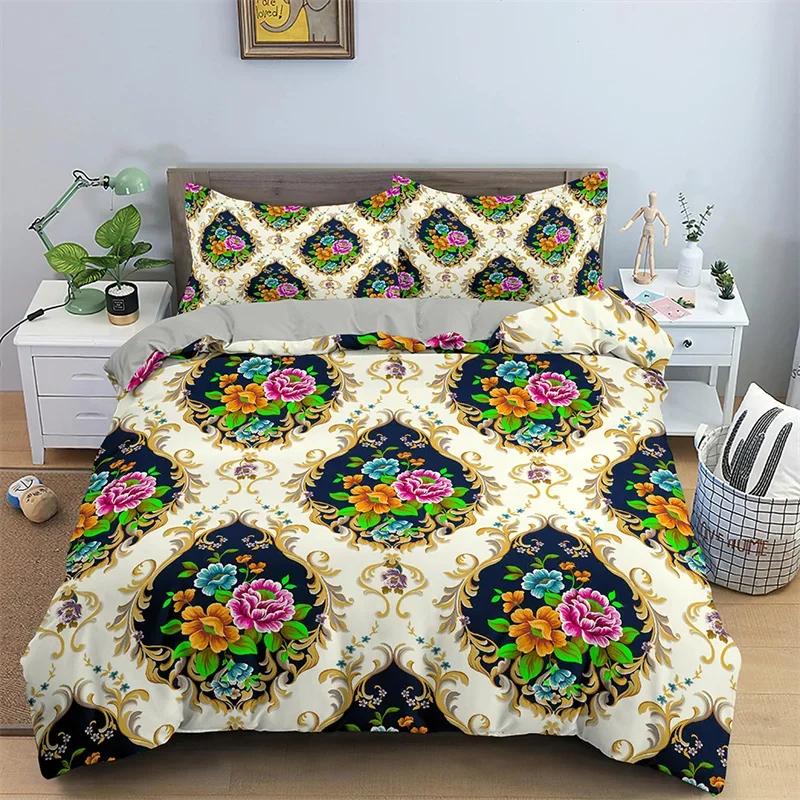 Baroque Style Floral Duvet Cover Set Luxury Exotic Flowers Bedding Set Microfiber Comforter Cover Single Queen For Teens Girls