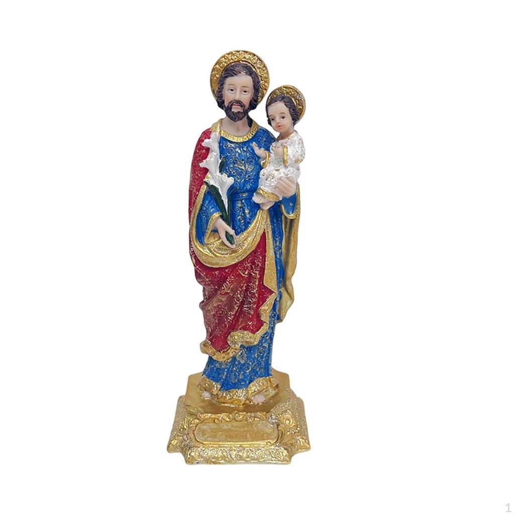 . Joseph and Child Jesus Statue Religious Gift Art Living Room Office Sculpture Saint Holding