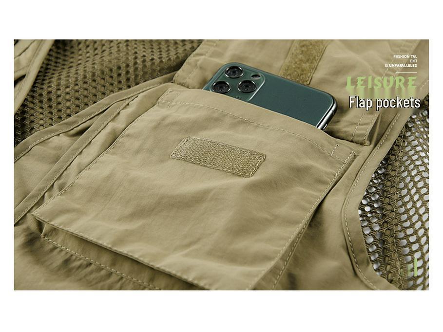 Men's Multi-Pocket Mesh Vest with Custom Logo & Embroidery for Fishing & Photography