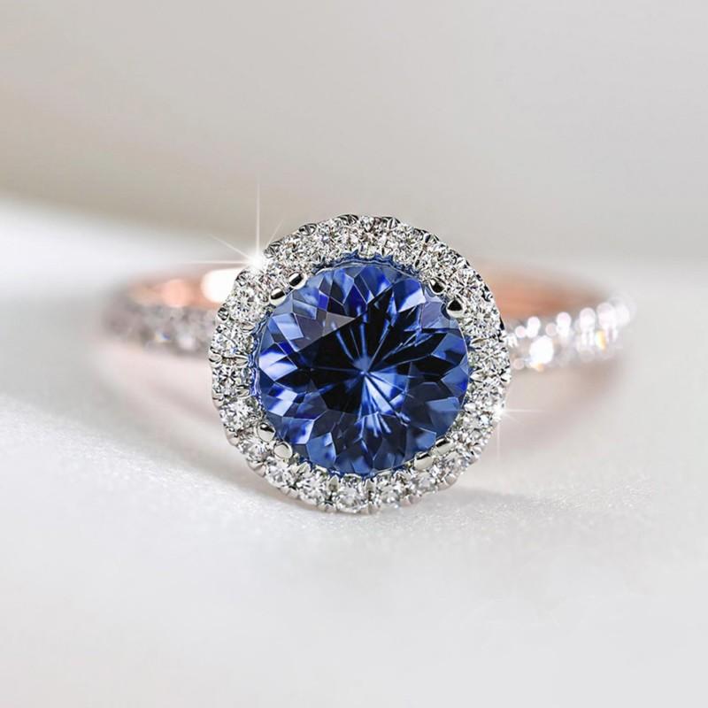 Huitan Two Tone Blue/Green CZ Rings for Women Luxury Engagement Wedding Bands Accessory Elegant Lady's Ring Party Trendy Jewelry