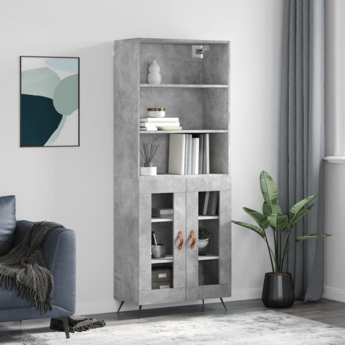 VidaXL Buffet haut Gris béton 69,5x34x180 cm Bois d'ingénierie 3189289