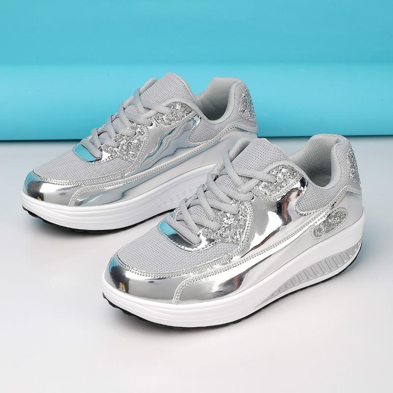 Women’s Sneakers Casual Outdoor School Student Shoes Lightweight for Girls gold/silver Sneakers