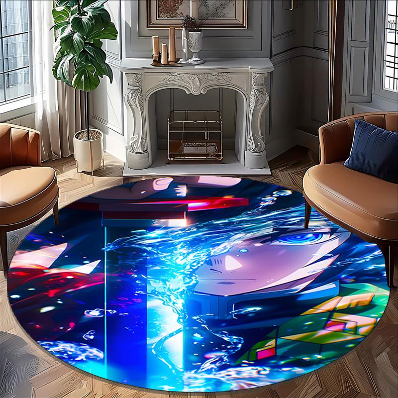 1pc Demon Slayer5 Print Round Carpet Chair Round Carpet Suitable for Bedroom Living Room Home Decorative Carpet
