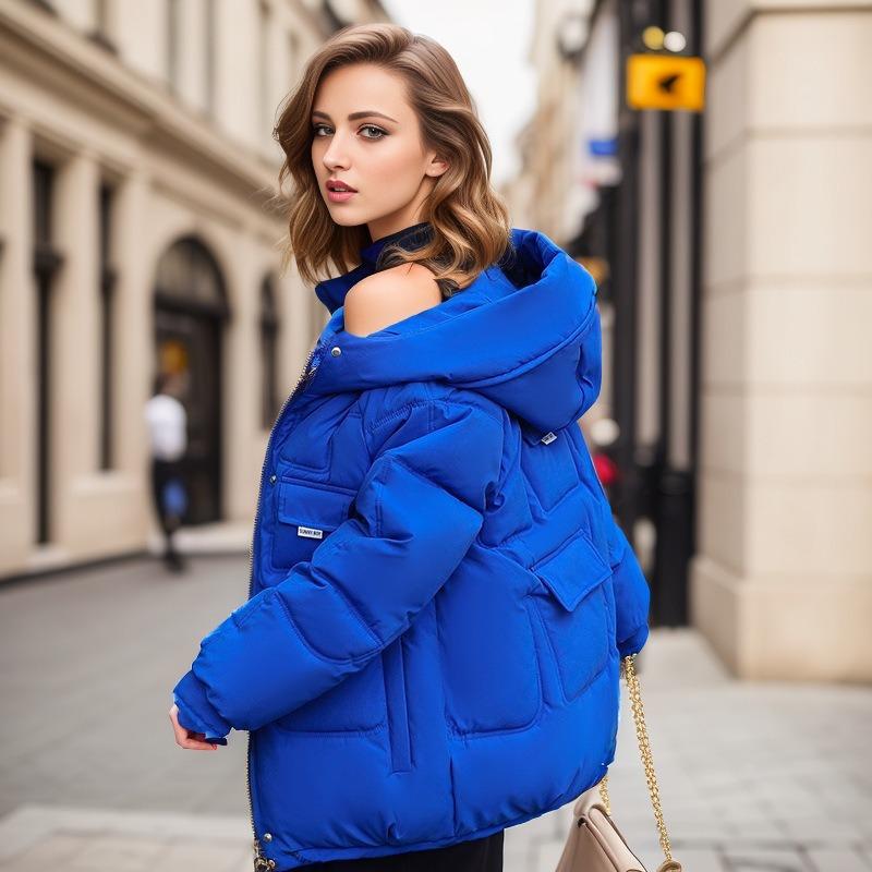 Cappotto da donna autunno e inverno, nuovo stile corto, con cappuccio, caldo e spesso, casual, in cotone, tendenza