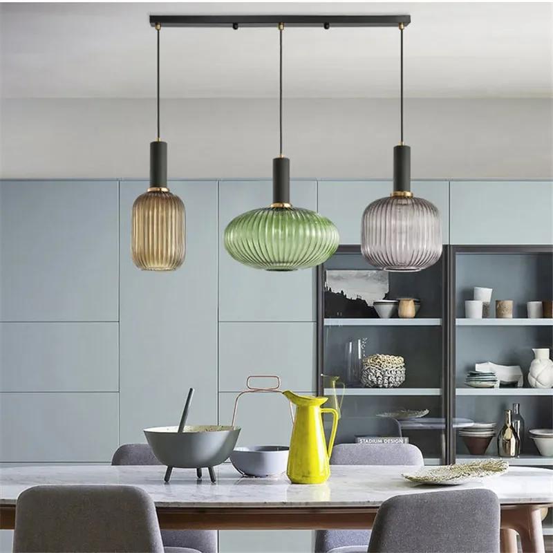 Nordic Restaurant Colorfull Glass Pendant Lights Creative Living Room Lamp Simple Bedside Lamp LED E27 Hanging Loft Lighting