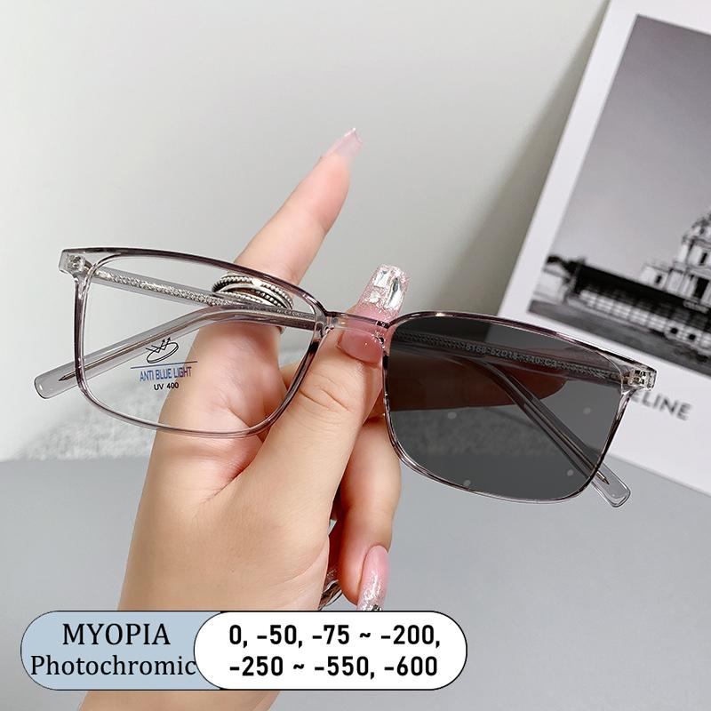 Transparent Tea Square Computer Glasses Anti Blue Ray Eyewear Myopia Optical Spectacle Photochromic Eyeglass for Women Men