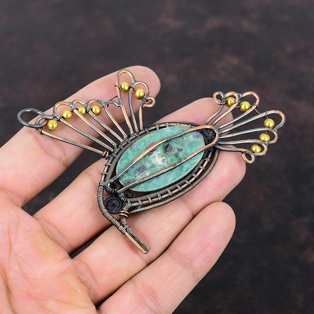 Ruby Fuchsite Pendant Copper Wire Wrapped Pendant Original Gemstone Jewelry Handmade Pendant Wonderful Bird Pendants Copper Jewelry For Gift