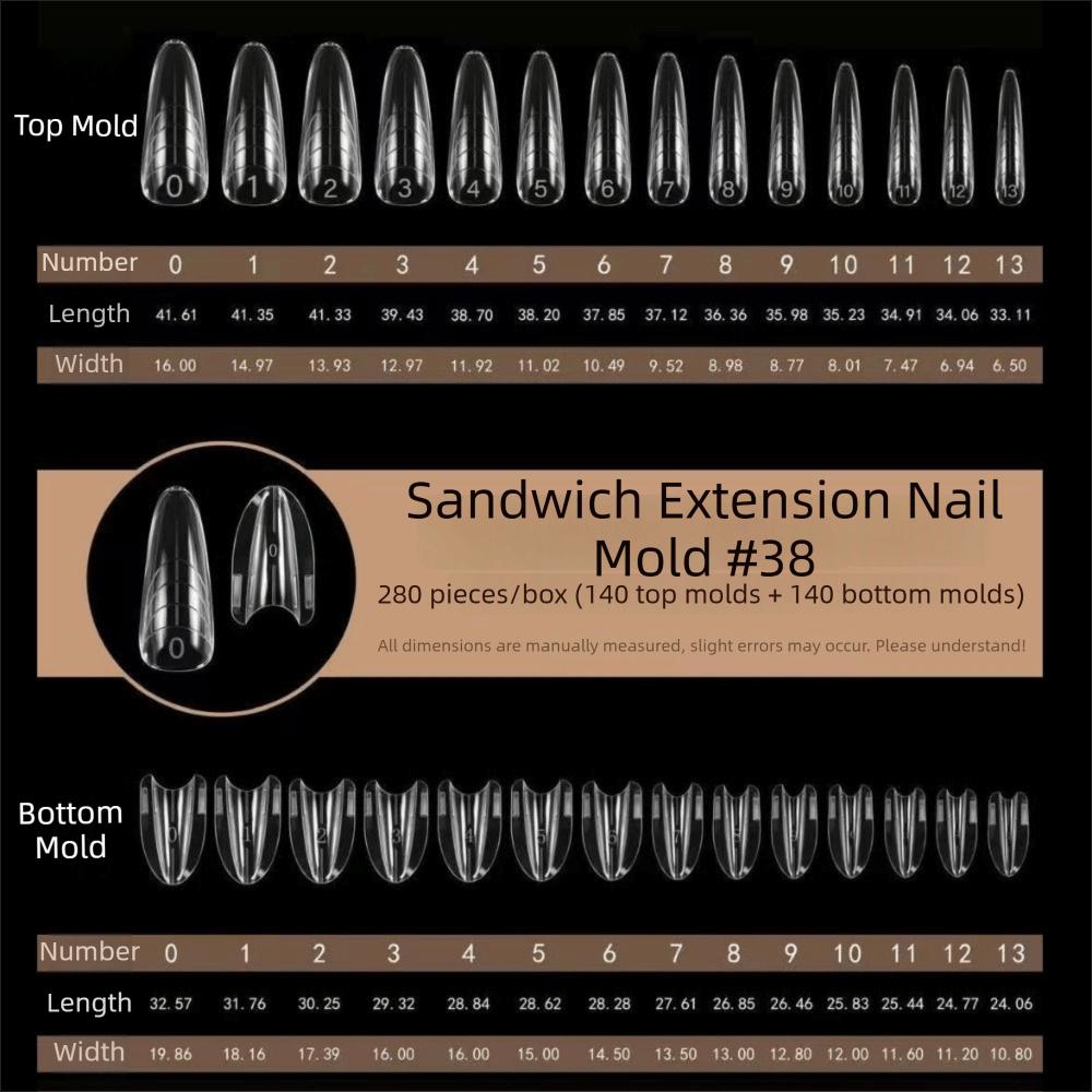 140/280pcs Square Oval Nail Extension Forms 14 Sizes Coffin Nail Molds  Manicure Tools