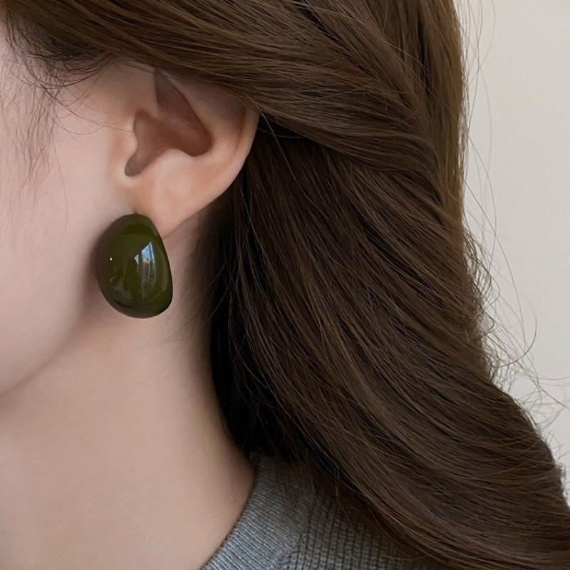 Chunky Resin Semi-Circle Earrings Exquisite Vintage Geometric Ellipse Studs Hypoallergenic for Wedding Guest Outfit Female Jewelry