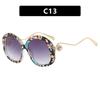 Y2K Vintage Oversized Round Sunglasses UV400 Punk Luxury Brand Designer Pearl Metal Wave Leg Shades for Women Men