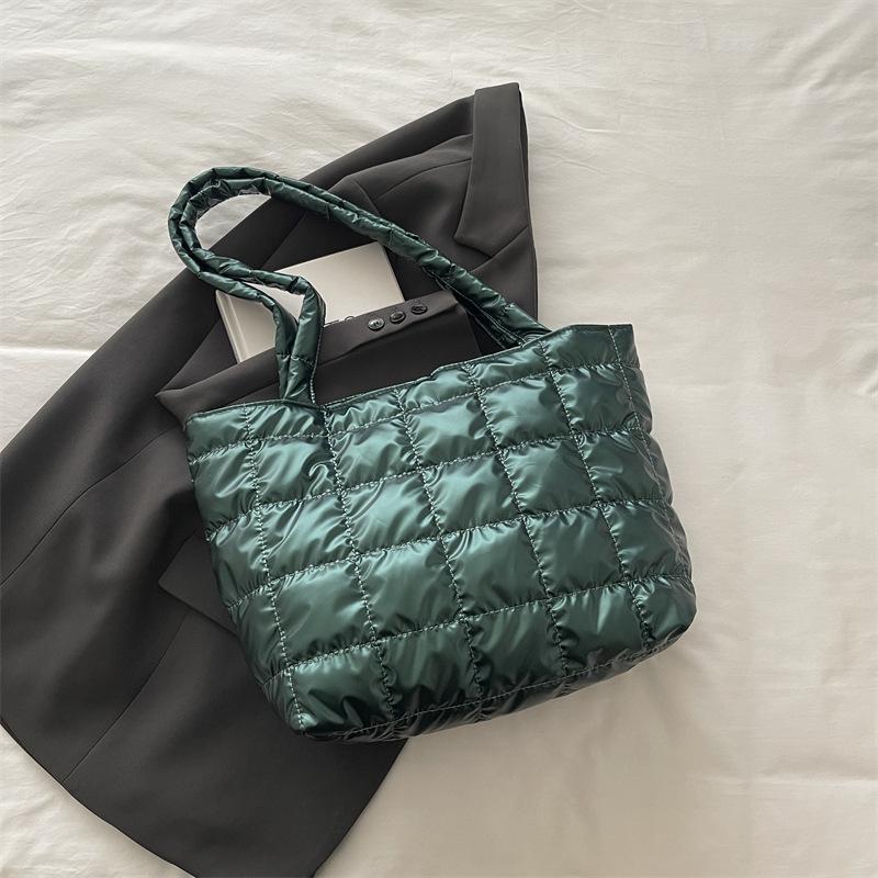 European and American Retro Large-capacity Bags, Autumn and Winter New Checkered Down Cotton Shoulder Bags, Simple Temperament Portable Tote Bags