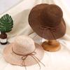 New Paper Straw Handmade Crochet Bucket Hat For Women Wide Brim Belt Foldable Summer Sunshade Breathable Beach Fisherman Cap