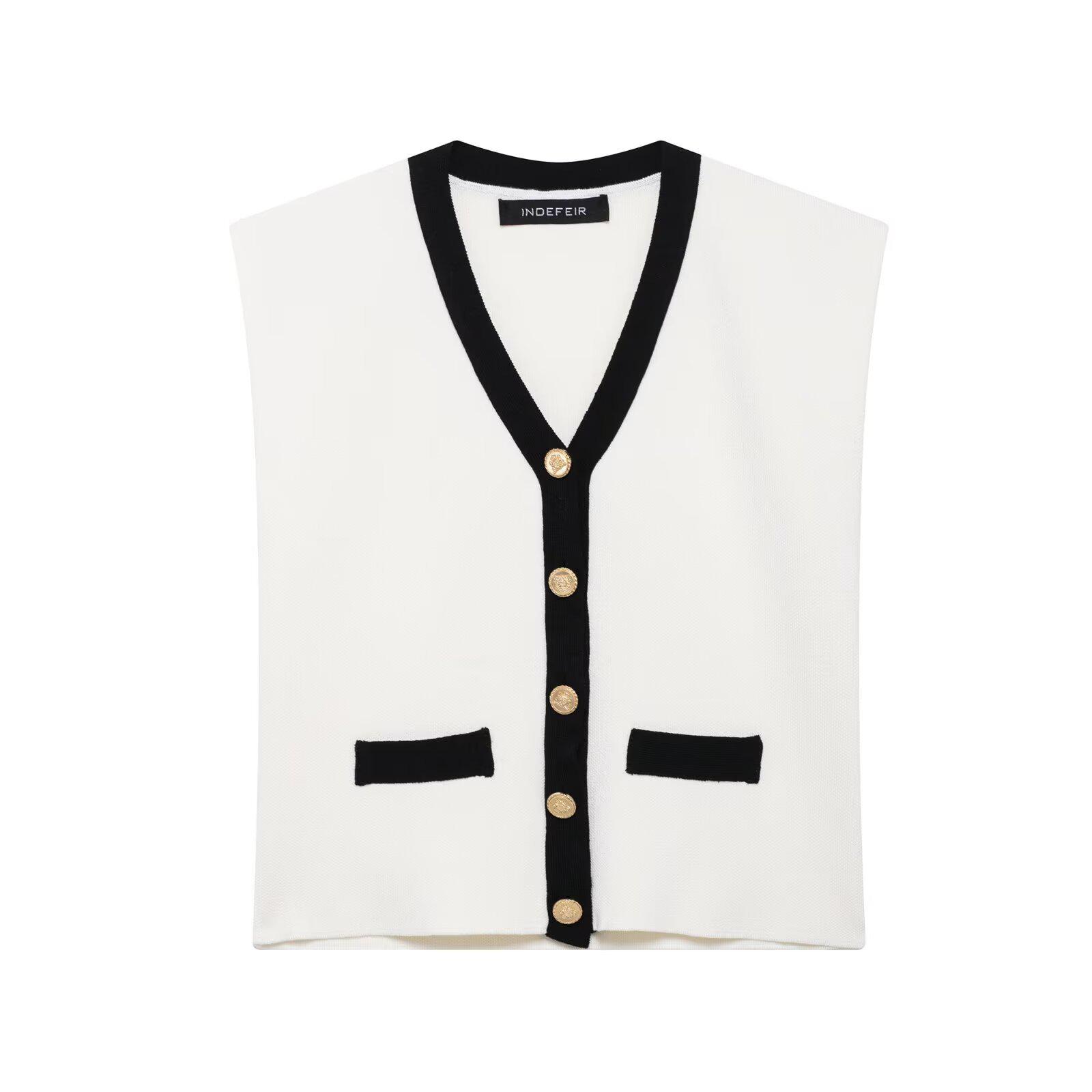 

Женская мода весна 2025: Вязаный жилет без рукавов с V-образным вырезом в европейском и американском стиле S белый