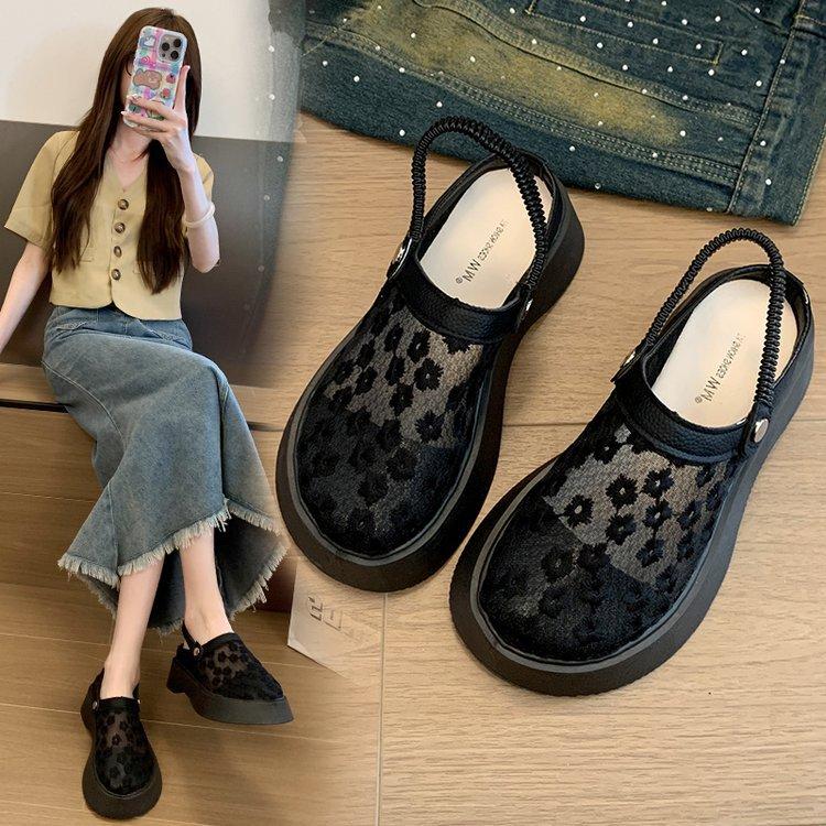 Summer New Breathable Mesh Chunky Sole Height-Increasing Women's Sandals Fashion Casual Two-Way Wear