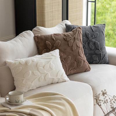 Plush Jacquard Pillow Cover Solid Color Minimalist Home Sofa Cushion Decorative Accent Throw Pillow For Living Room