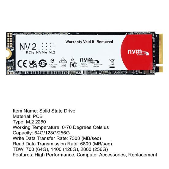 PCIe 4.0 M.2 NVMe SSD Prędkość Do 7300MB/s Odczyt 6800MB/s Zapis 64/128/256GB 3D NAND PC Laptop Komputer Stacjonarny Wewnętrzny Gamingowy Dysk SSD