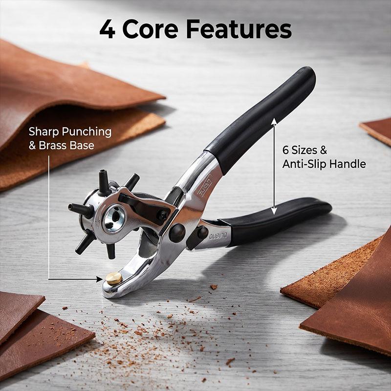 Professional Leather Hole Punching Tool with 6 Dies for Belt Hole Puncher Crafts Tool Belt Hole Leather Punch PGDKQ03