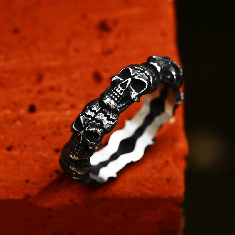Titanium Steel Skull Head Ring Punk Style Fashion Jewelry