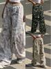 Pantalon large imprimé rétro mode Y2K avec ceinture élastique - Pantalon décontracté amincissant pour femme
