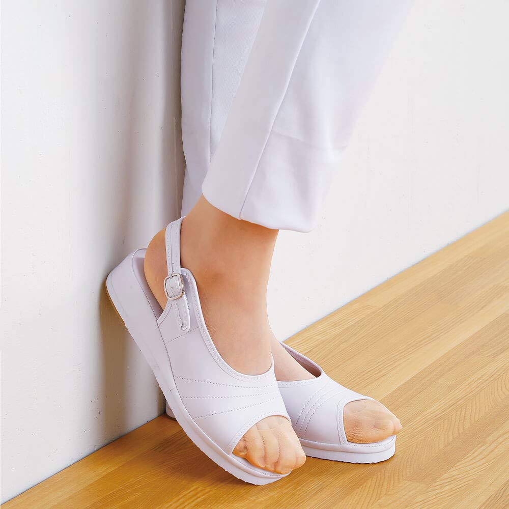 Nursery Women's Flat Nurse Sandals, Lightweight, Approx. 165g, Urethane Foam Filled, Elastic Buckle, Suitable for Medical and Nursing Care, Size 2E, S