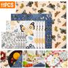11 Pièces Emballage Alimentaire Cire d'Abeille Multi-tailles Emballage Cire d'Abeille Coton Biologique Environnemental Tissu Ciré Réutilisable Ménage Cuisine Pique-nique Emballage