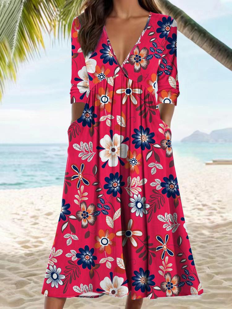 2024 Cross-Border Seasonal Long-Sleeve Printed Casual Dress