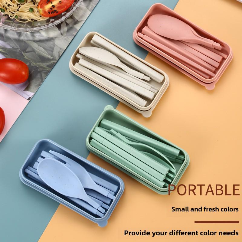 Ensemble de vaisselle portable pliable en blé: Baguettes pliantes créatives, Fourchette, Cuillère, Design en plastique adapté aux étudiants