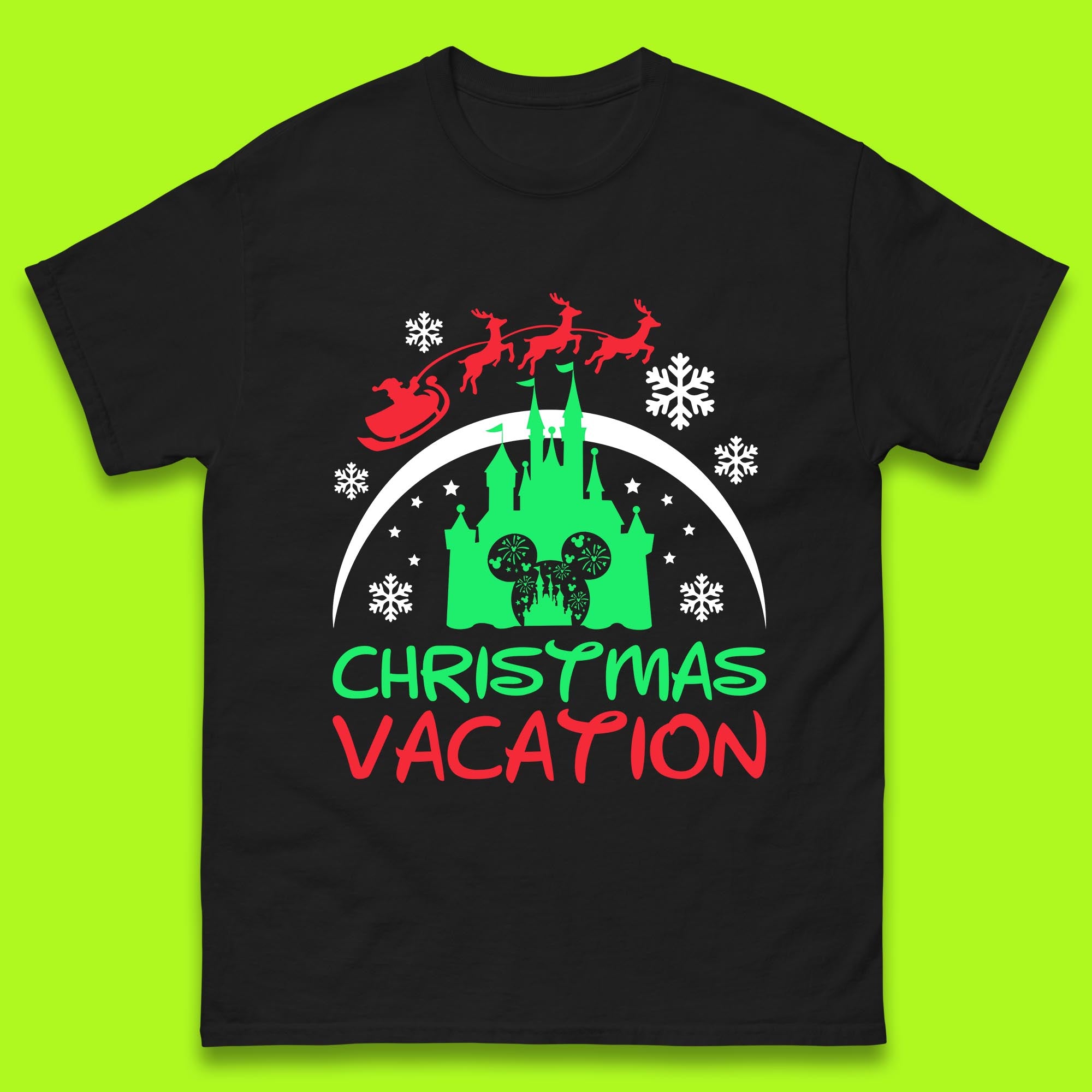 Mickey Mouse Castle Christmas Mens T Shirt Womens Tops Tees Christmas Vacation Top 2XL