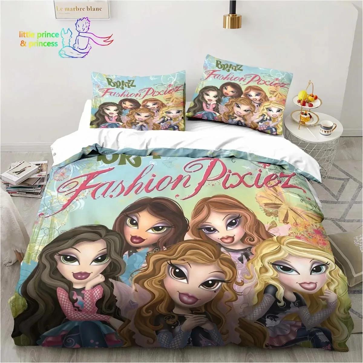 

Мультяшный Комплект Постельного Белья Bratz для Спальни Мягкое Современное Покрывало Удобный Детский Пододеяльник Чехол для Одеяла и Наволочка EU Single(135*200cm)3pcs