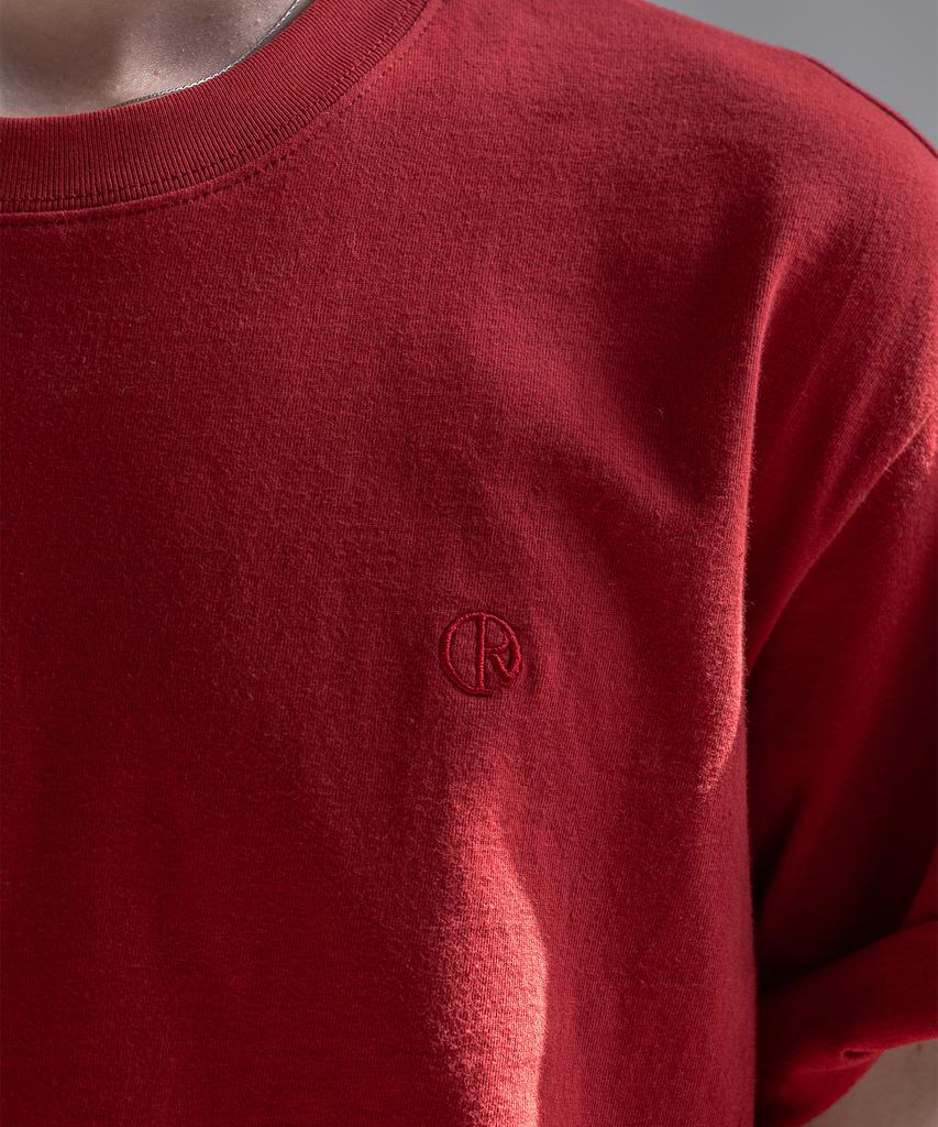 Dekkoloso Unisex Essential Regular Fit Logo Embroidered Short Sleeve T-Shirt [Deep Red]
