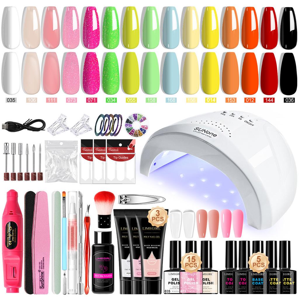 Nail Art Kit with Gel Polish Extension Gel Color Gel Base Top Coat Electric Nail Drill UV LED Lamp Full Set Professional Manicure Tools